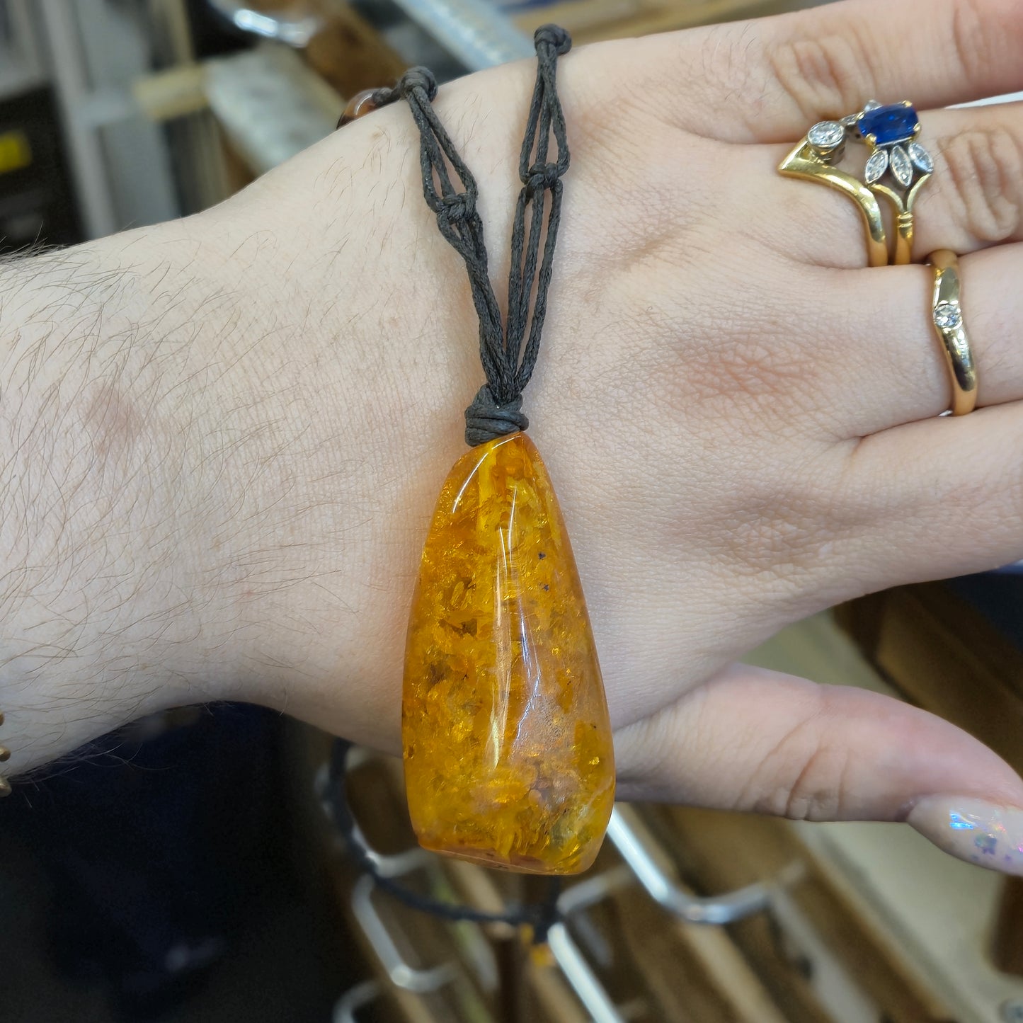 Extra Large Multi-tone Amber Leather Necklace
