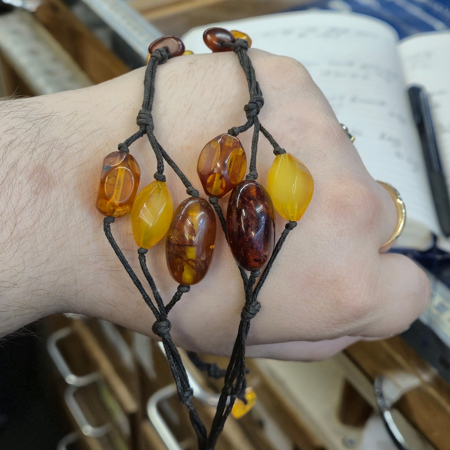 Extra Large Multi-tone Amber Leather Necklace
