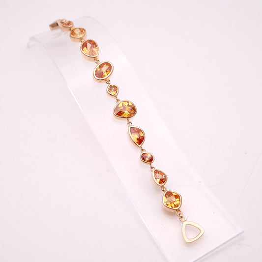 Sterling Silver Rose Gold Plate Orange Cubic Zirconia Naturalist Shape Bracelet
