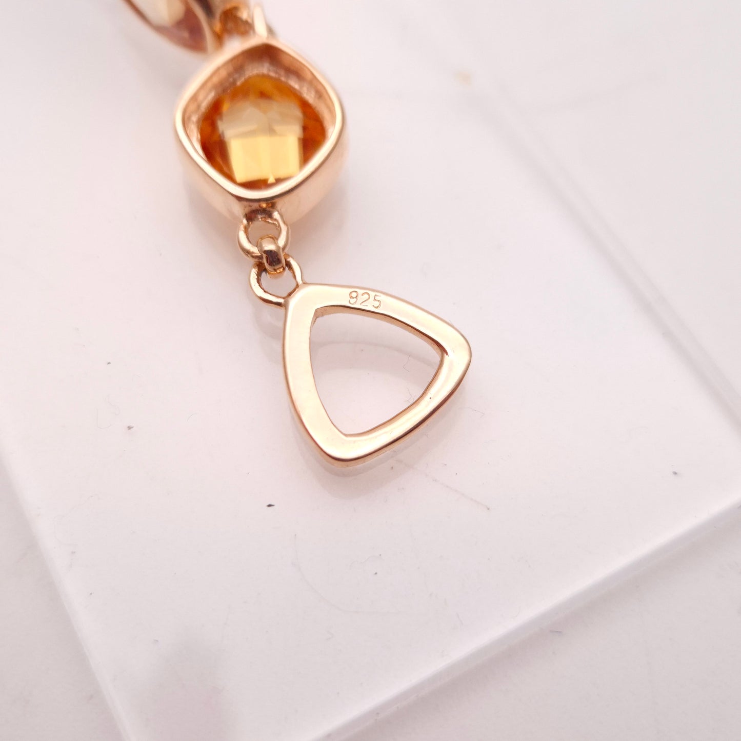 Sterling Silver Rose Gold Plate Orange Cubic Zirconia Naturalist Shape Bracelet