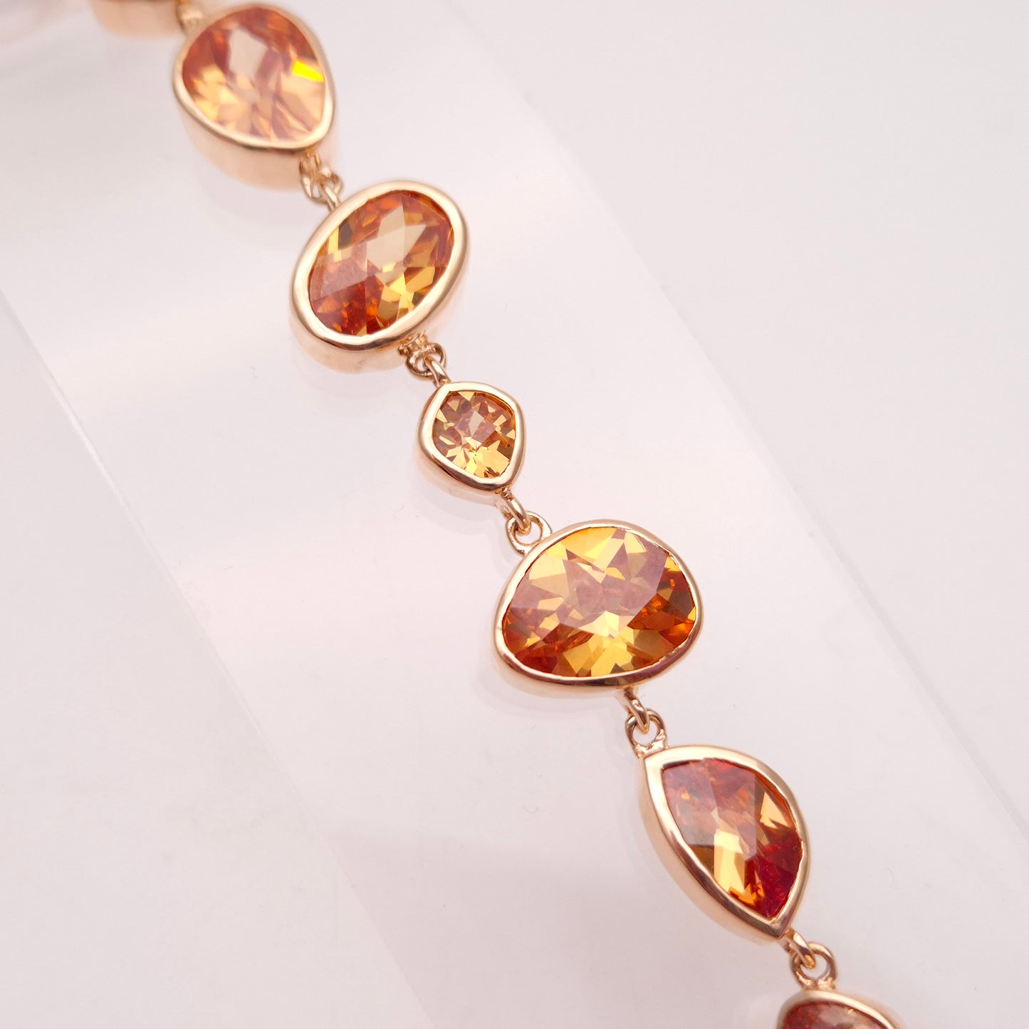 Sterling Silver Rose Gold Plate Orange Cubic Zirconia Naturalist Shape Bracelet