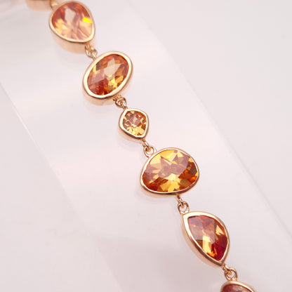 Sterling Silver Rose Gold Plate Orange Cubic Zirconia Naturalist Shape Bracelet