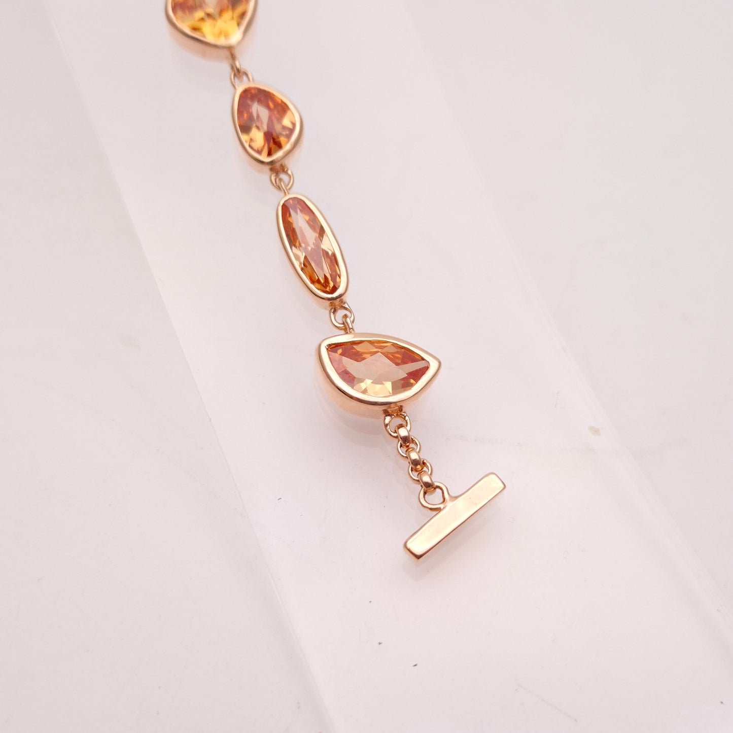 Sterling Silver Rose Gold Plate Orange Cubic Zirconia Naturalist Shape Bracelet
