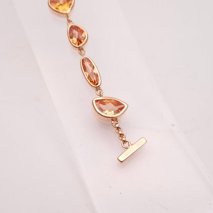 Sterling Silver Rose Gold Plate Orange Cubic Zirconia Naturalist Shape Bracelet
