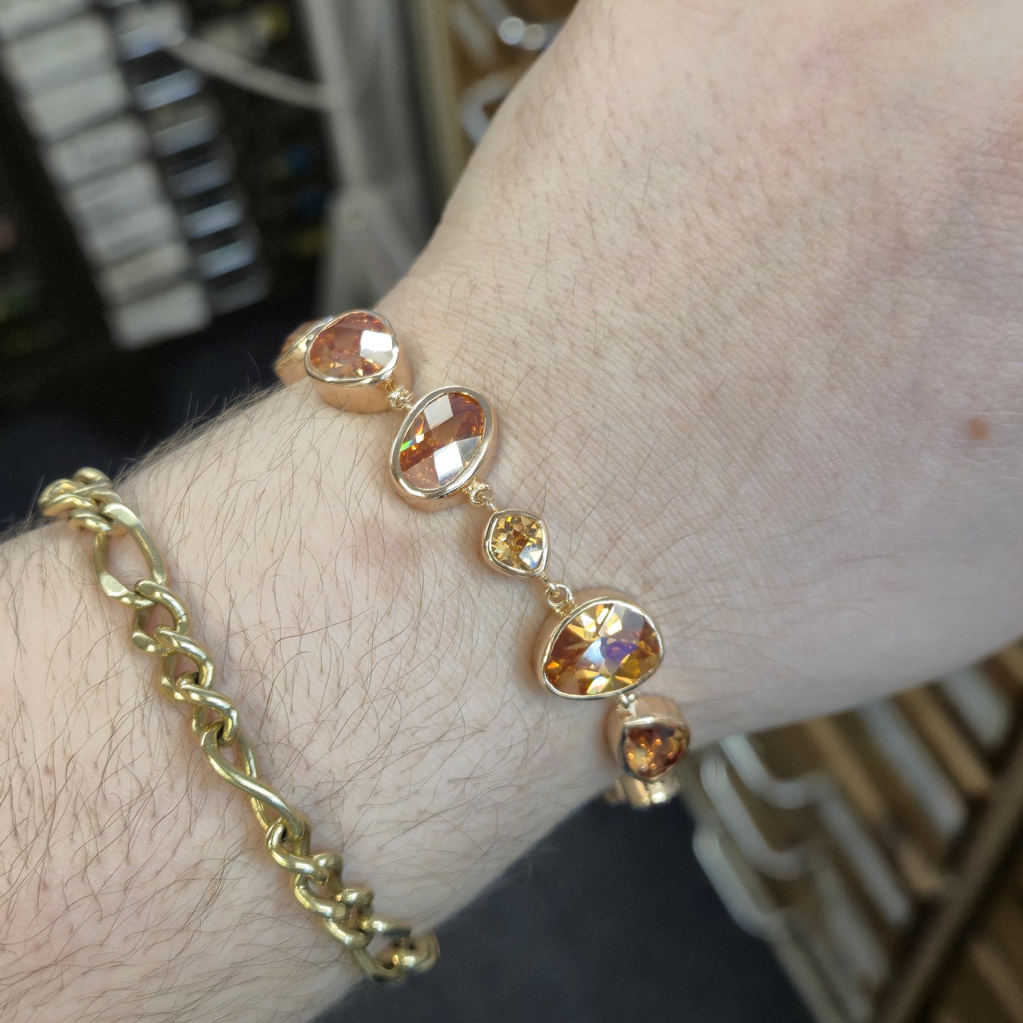 Sterling Silver Rose Gold Plate Orange Cubic Zirconia Naturalist Shape Bracelet