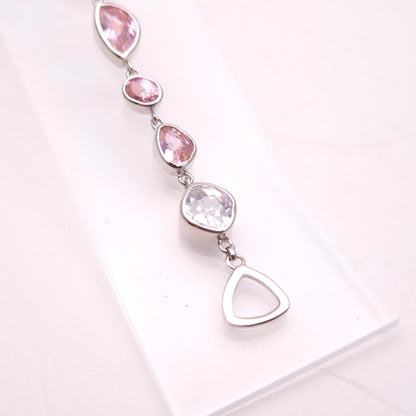 Sterling Silver Pink and White / Clear Cubic Zirconia Naturalist Shape Bracelet