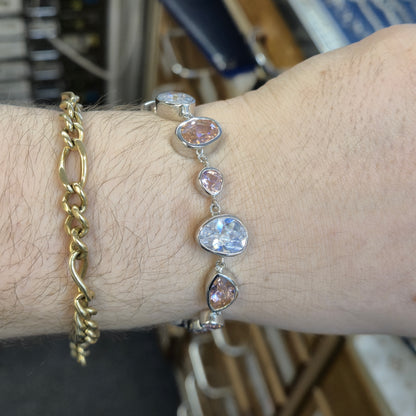 Sterling Silver Pink and White / Clear Cubic Zirconia Naturalist Shape Bracelet
