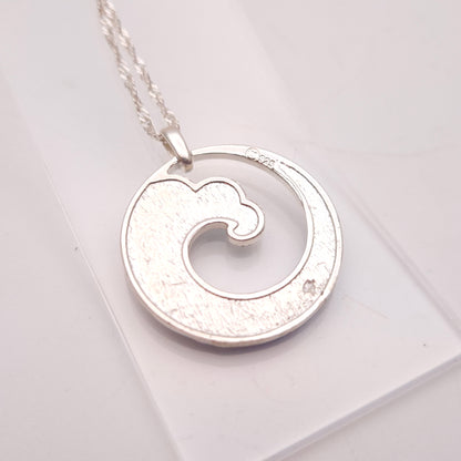 Sterling Silver Multi-Tone Blue Enamel Wave Pendant and Chain Necklace