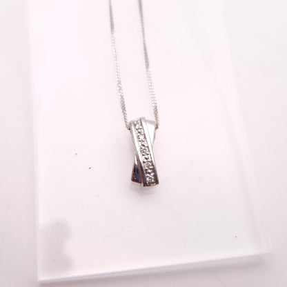 9ct White Gold Diamond Set 'X' Bar Pendant and Chain Necklace