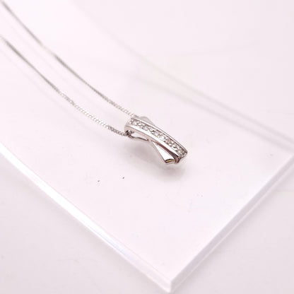 9ct White Gold Diamond Set 'X' Bar Pendant and Chain Necklace