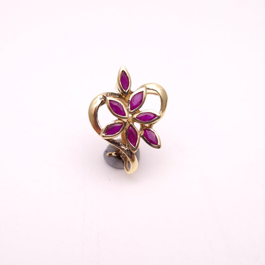 9ct Yellow Gold Vintage Ruby Floral Heart Pendant / Brooch Piece