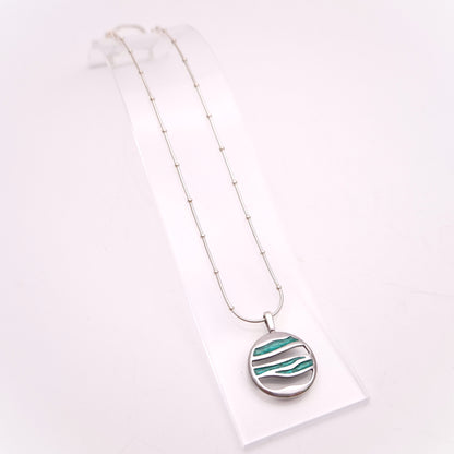 Sterling Silver Turquoise Enamel Abstract Circle Design Pendant & Chain Necklace