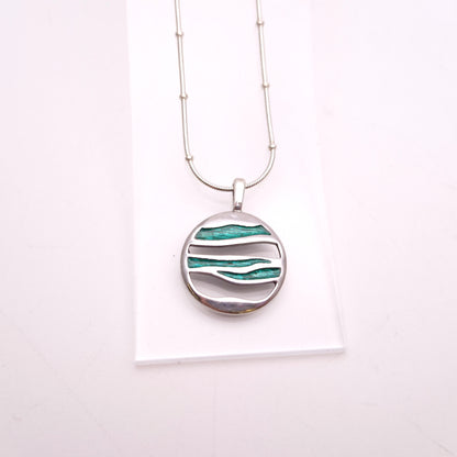 Sterling Silver Turquoise Enamel Abstract Circle Design Pendant & Chain Necklace
