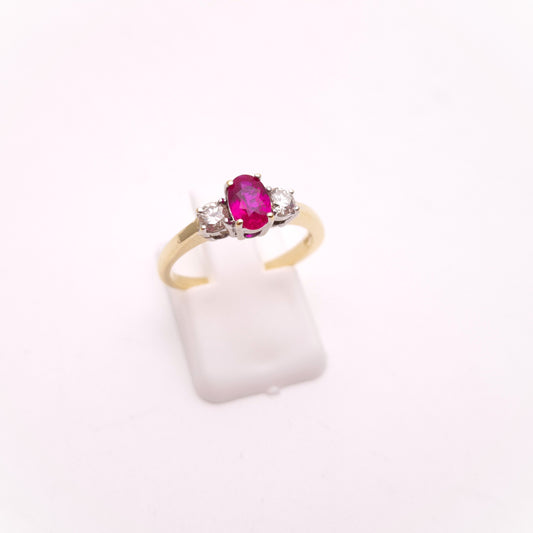 18ct Yellow Gold Ruby and Diamond Trilogy Three Stone Ring