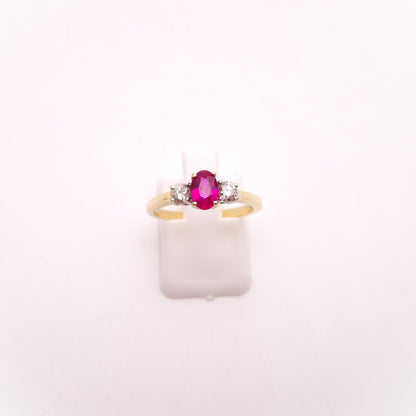 18ct Yellow Gold Ruby and Diamond Trilogy Three Stone Ring