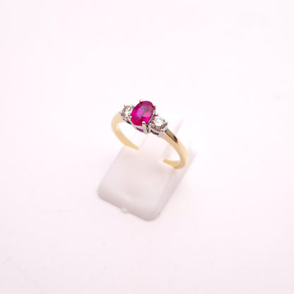 18ct Yellow Gold Ruby and Diamond Trilogy Three Stone Ring