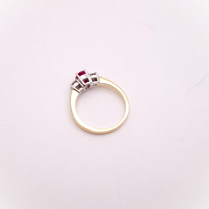 18ct Yellow Gold Ruby and Diamond Trilogy Three Stone Ring