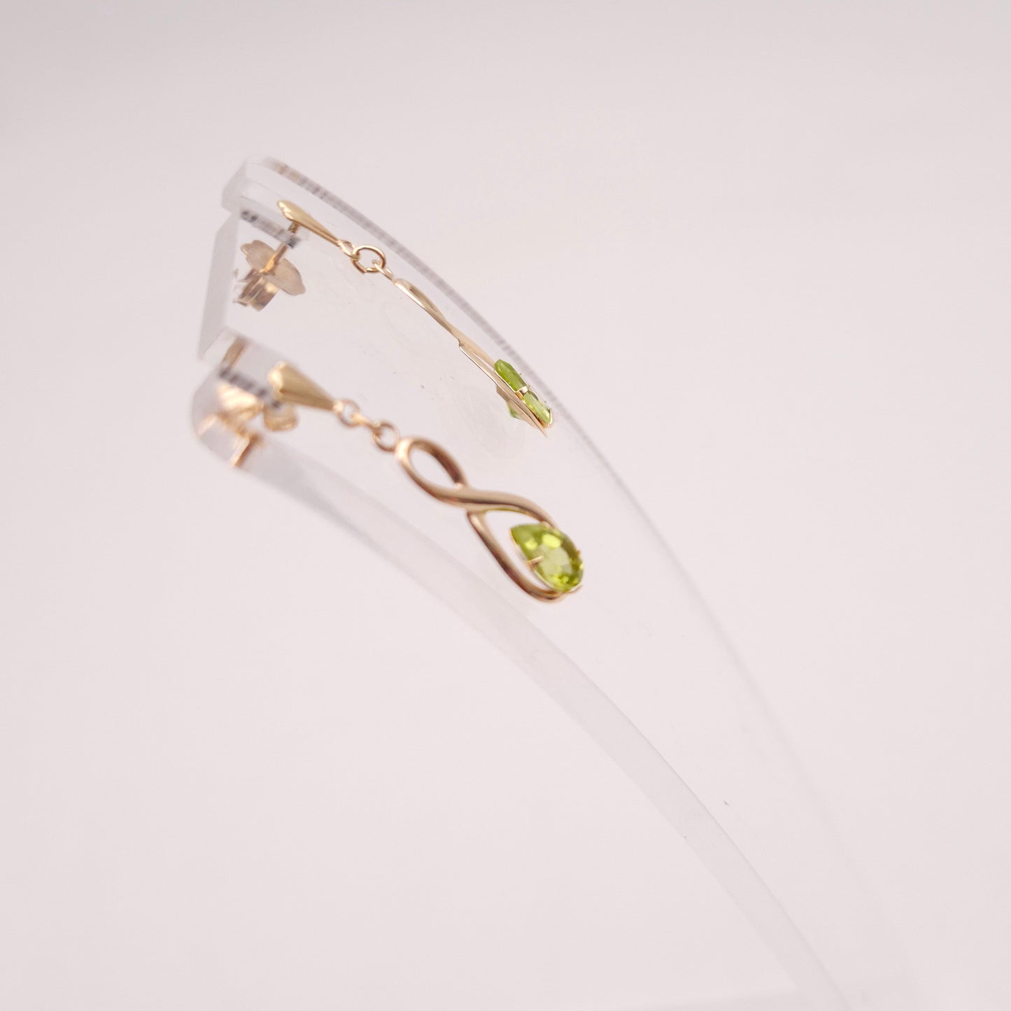 9ct Yellow Gold Swirly Figure 8 Peridot Set Drop Earrings