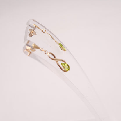 9ct Yellow Gold Swirly Figure 8 Peridot Set Drop Earrings