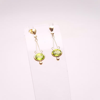 9ct Yellow Gold Geometric Art Deco Style Peridot Drop Earrings