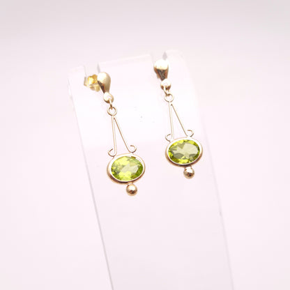 9ct Yellow Gold Geometric Art Deco Style Peridot Drop Earrings