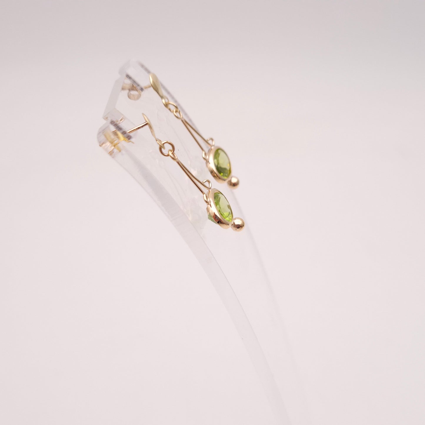 9ct Yellow Gold Geometric Art Deco Style Peridot Drop Earrings