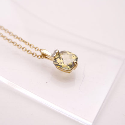 9ct Yellow Gold Chequerboard Cushion Cut Peridot and Diamond PENDANT ONLY