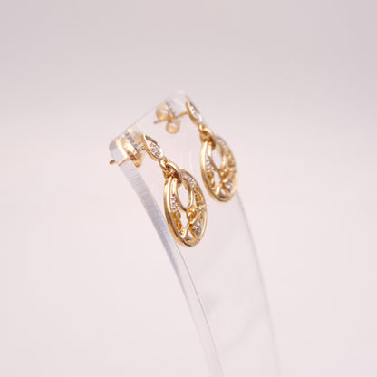 9ct Yellow Gold Diamond Set Claddagh Circle Drop Earrings