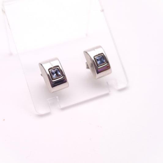 9ct White gold Princess Cut Aquamarine Rectangular Stud Earrings