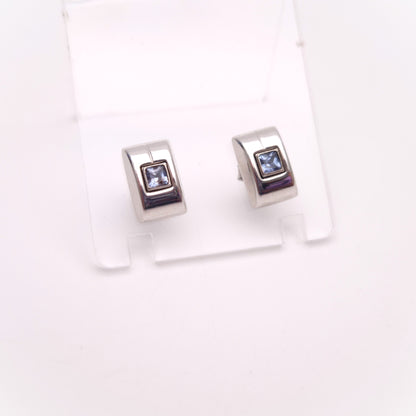 9ct White gold Princess Cut Aquamarine Rectangular Stud Earrings