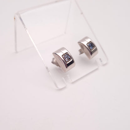 9ct White gold Princess Cut Aquamarine Rectangular Stud Earrings