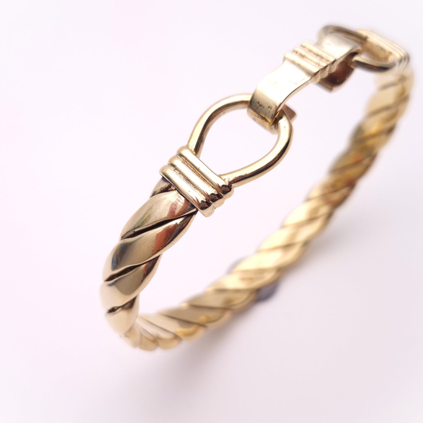 9ct Yellow Gold Heavyweight Extra Large Gents Double Loop Clasp Twist Bangle
