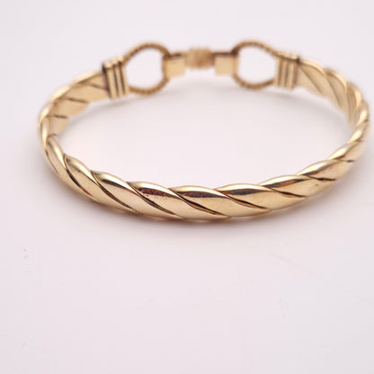 9ct Yellow Gold Heavyweight Extra Large Gents Double Loop Clasp Twist Bangle