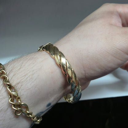 9ct Yellow Gold Heavyweight Extra Large Gents Double Loop Clasp Twist Bangle