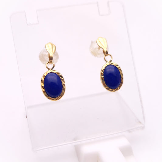 9ct Yellow Gold Small Oval Lapis Lazuli Drop Earrings