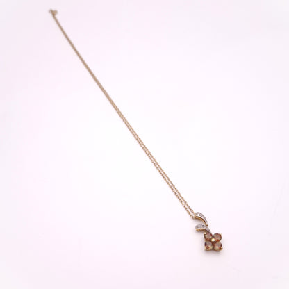 9ct Yellow Gold Feldspar and Diamond Quatrefoil Pendant and Chain Necklace