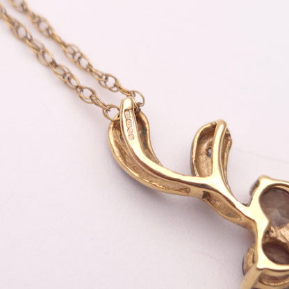 9ct Yellow Gold Feldspar and Diamond Quatrefoil Pendant and Chain Necklace