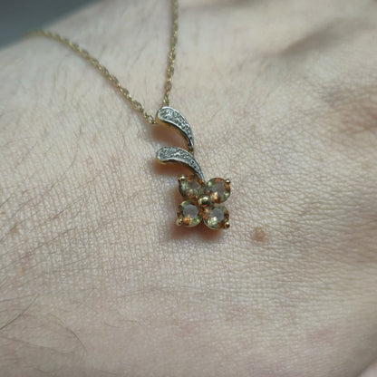 9ct Yellow Gold Feldspar and Diamond Quatrefoil Pendant and Chain Necklace