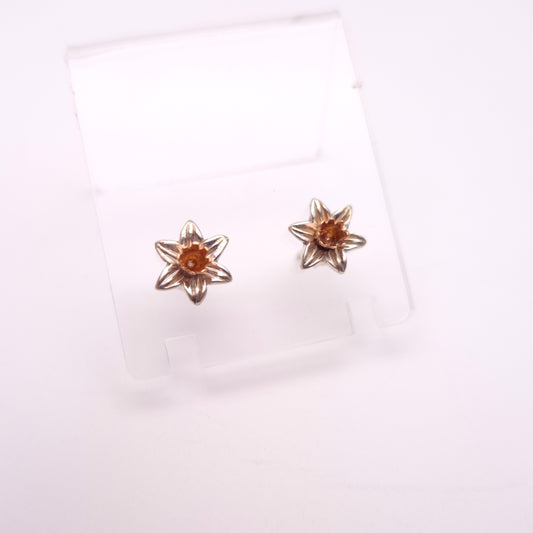 Sterling Silver and Rose Gold Clogau Daffodil Stud Earrings