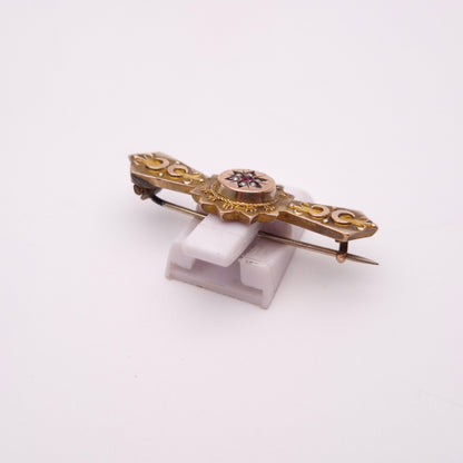 9ct Yellow Gold Ruby and Pearl Antique Mourning Style Brooch