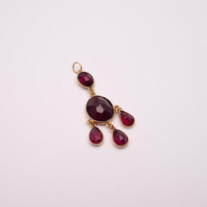 9ct Yellow Gold Vintage Five Stone Garnet Chandelier Pendant only