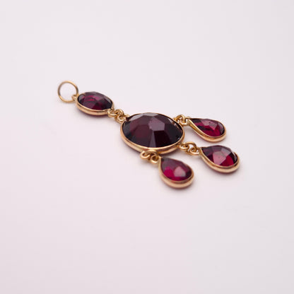 9ct Yellow Gold Vintage Five Stone Garnet Chandelier Pendant only