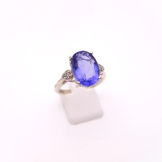Sterling Silver Blue and White Cubic Zirconia Trilogy Ring