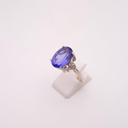 Sterling Silver Blue and White Cubic Zirconia Trilogy Ring