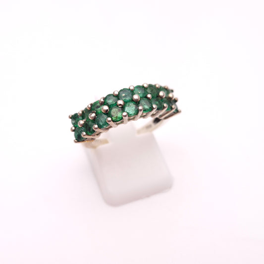 Sterling Silver Multi-Green Stone Double Row Ring