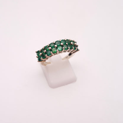 Sterling Silver Multi-Green Stone Double Row Ring