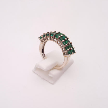 Sterling Silver Multi-Green Stone Double Row Ring