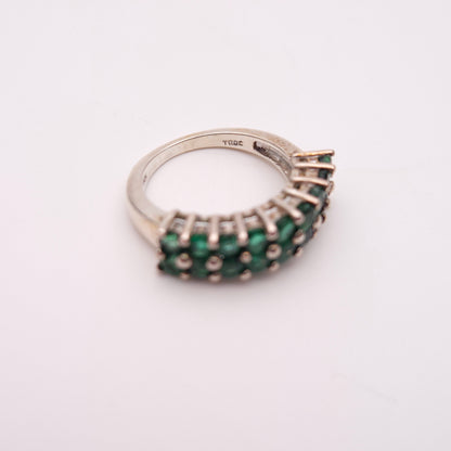 Sterling Silver Multi-Green Stone Double Row Ring