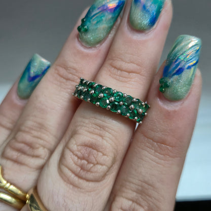 Sterling Silver Multi-Green Stone Double Row Ring