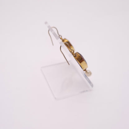 Gold Plated Vintage Purple Paste Stone and Pearl Drop Earrings